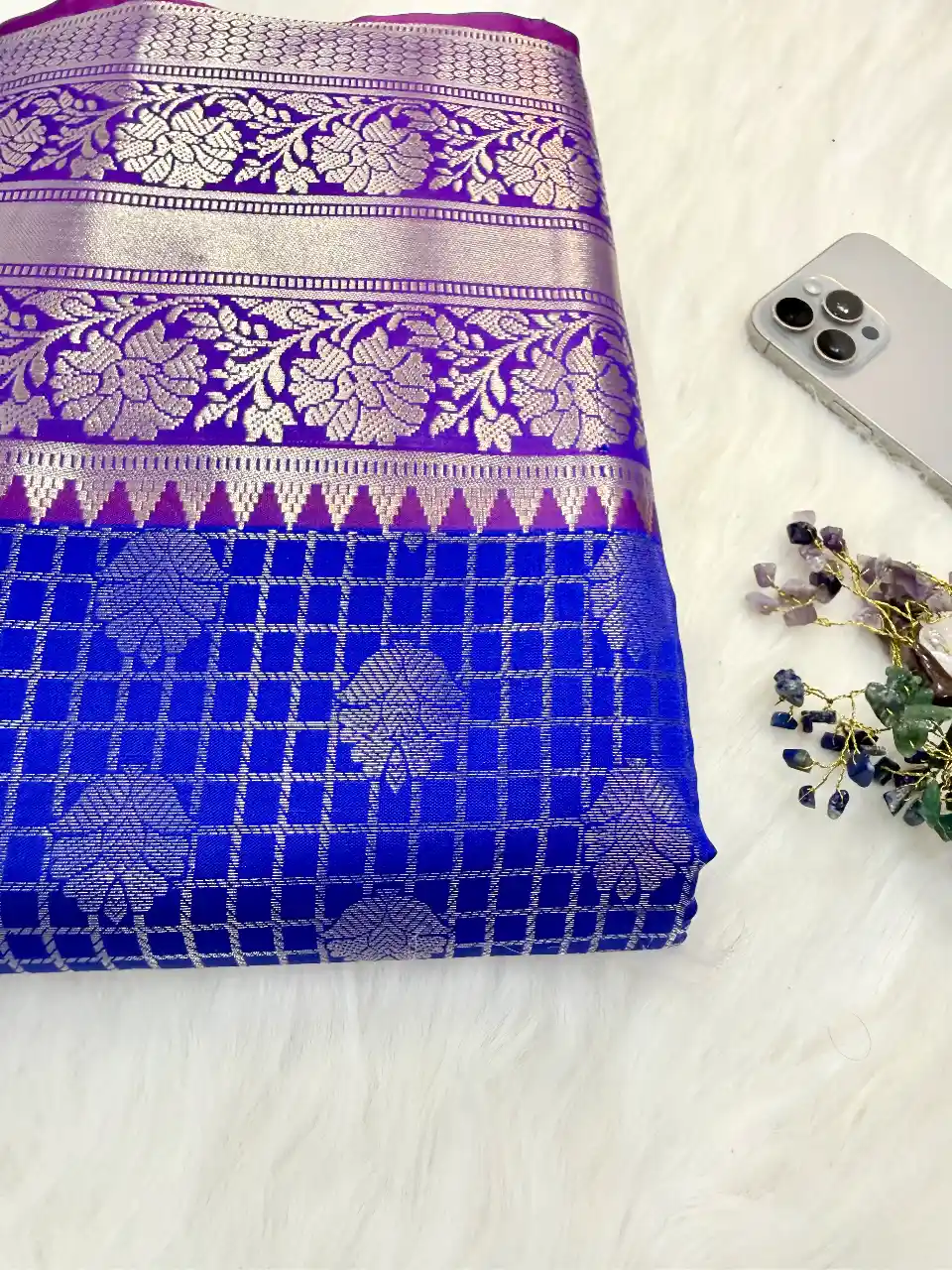 Banarasi Royal Blue & Pink Silk Saree, view 1