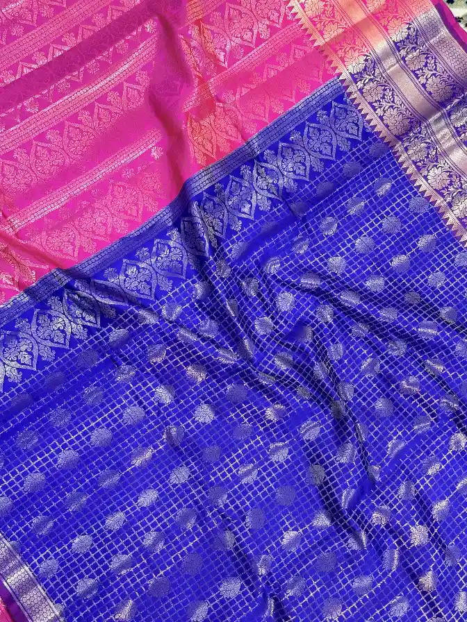 Banarasi Royal Blue & Pink Silk Saree, view 2