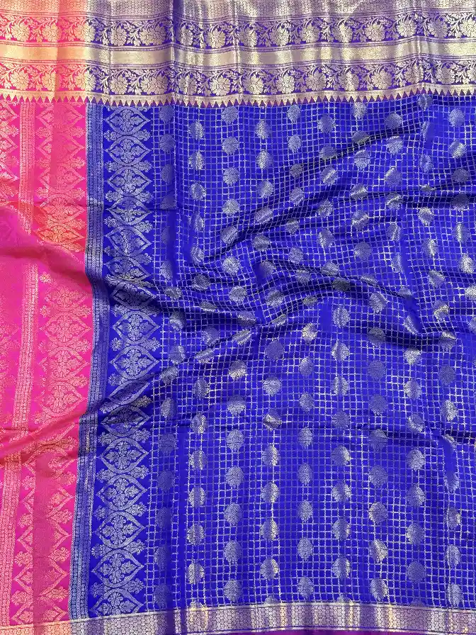 Banarasi Royal Blue & Pink Silk Saree, view 3