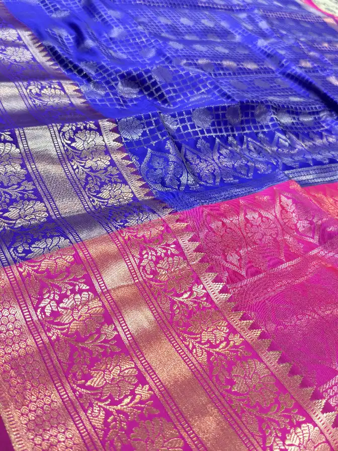 Banarasi Royal Blue & Pink Silk Saree, view 5