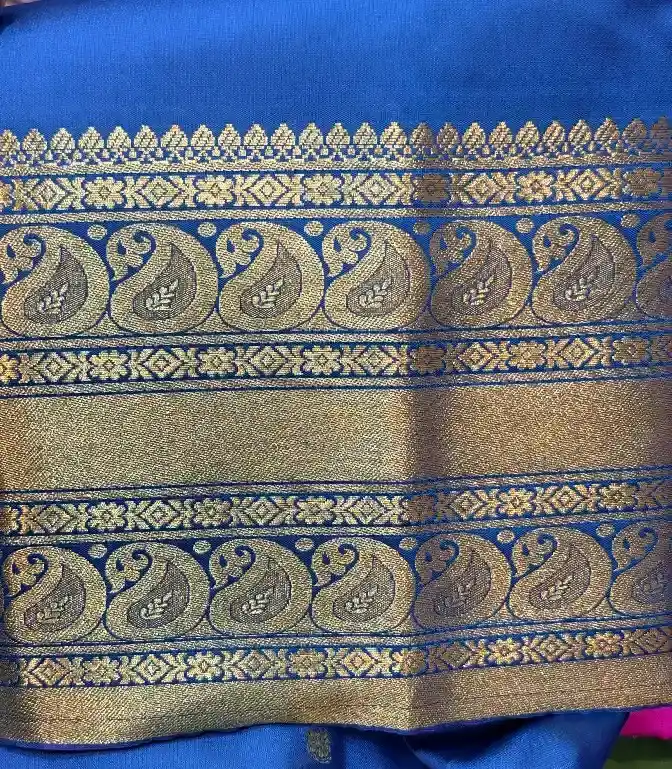 Blue Banarasi Silk Saree with Golden Zari Butta & Traditional Border, view 2
