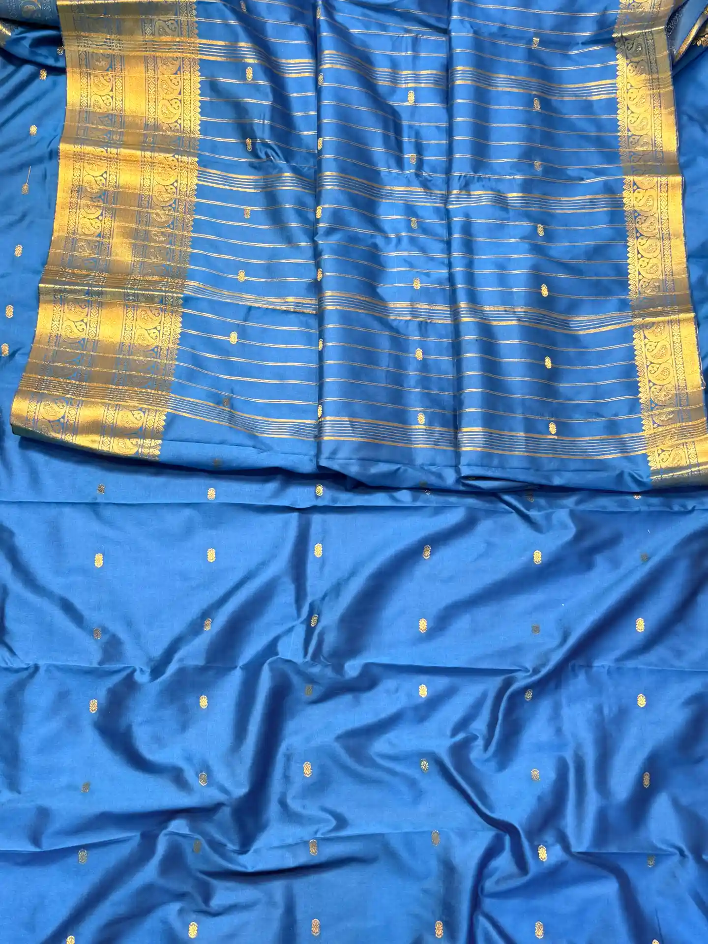 Blue Banarasi Silk Saree with Golden Zari Butta & Traditional Border, view 3