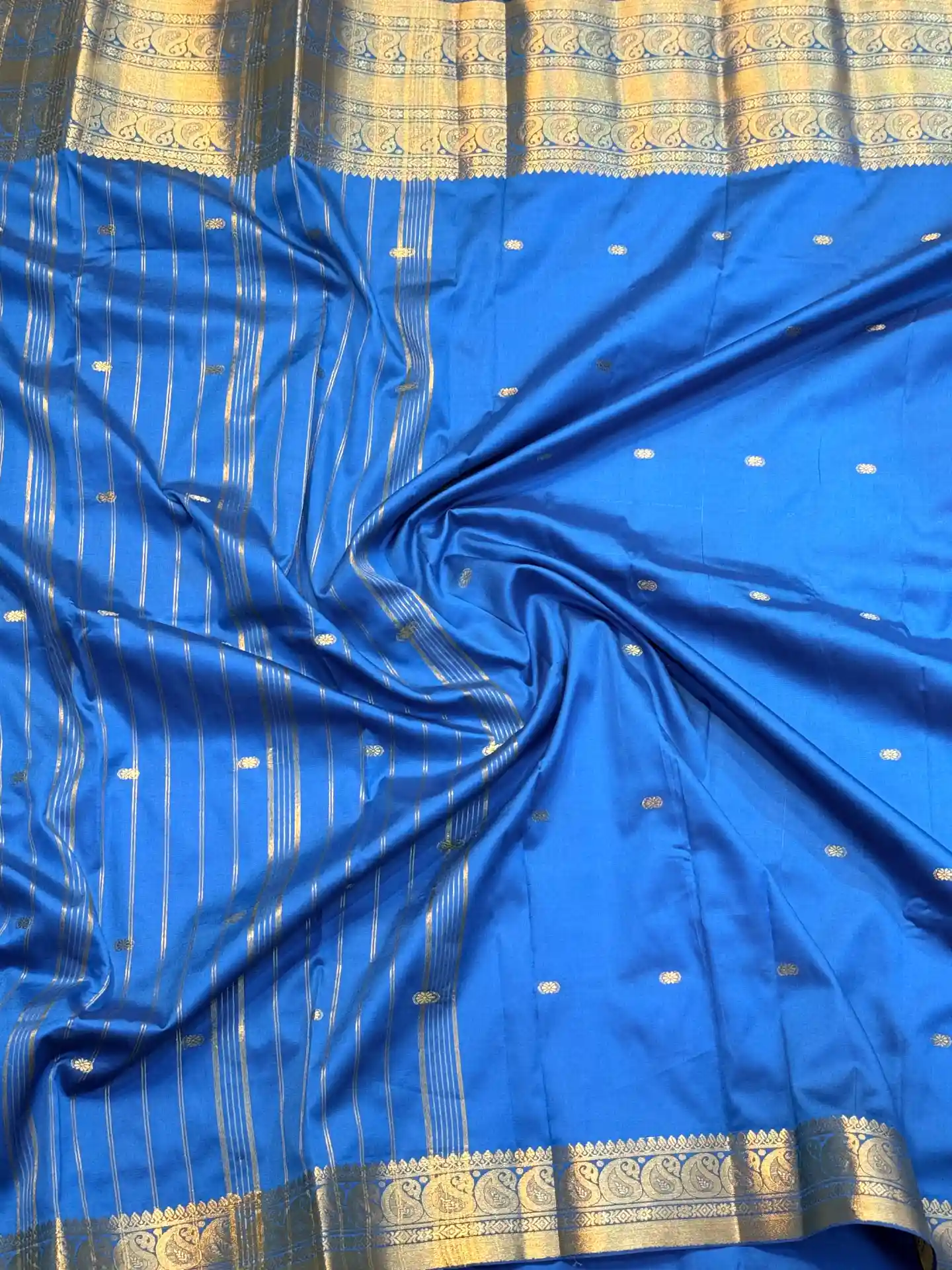 Blue Banarasi Silk Saree with Golden Zari Butta & Traditional Border, view 5