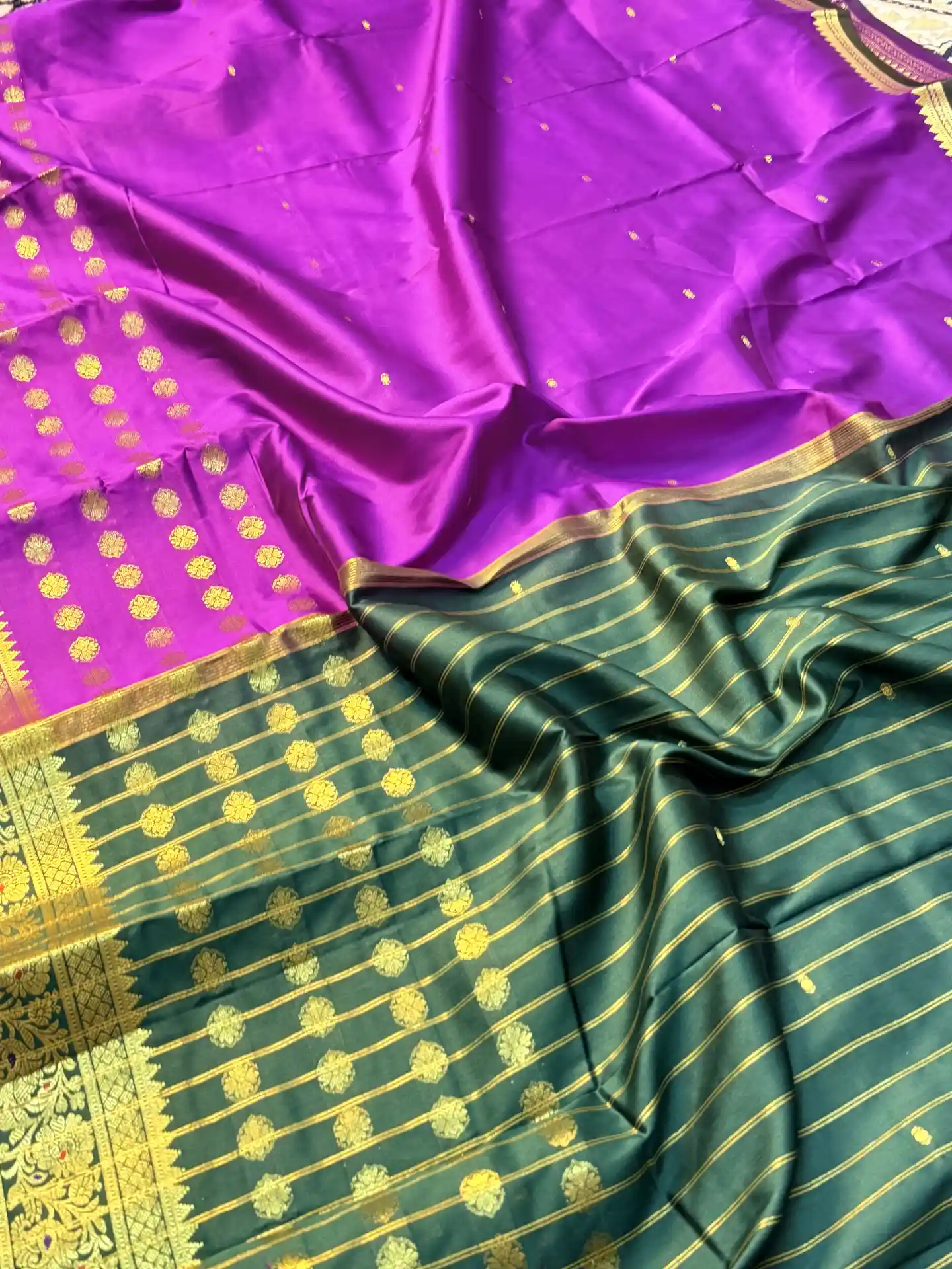 Royal Purple Banarasi Silk Saree with Traditional Zari Border, view 3