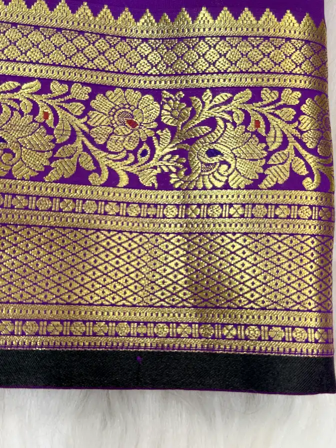 Royal Purple Banarasi Silk Saree with Traditional Zari Border, view 4