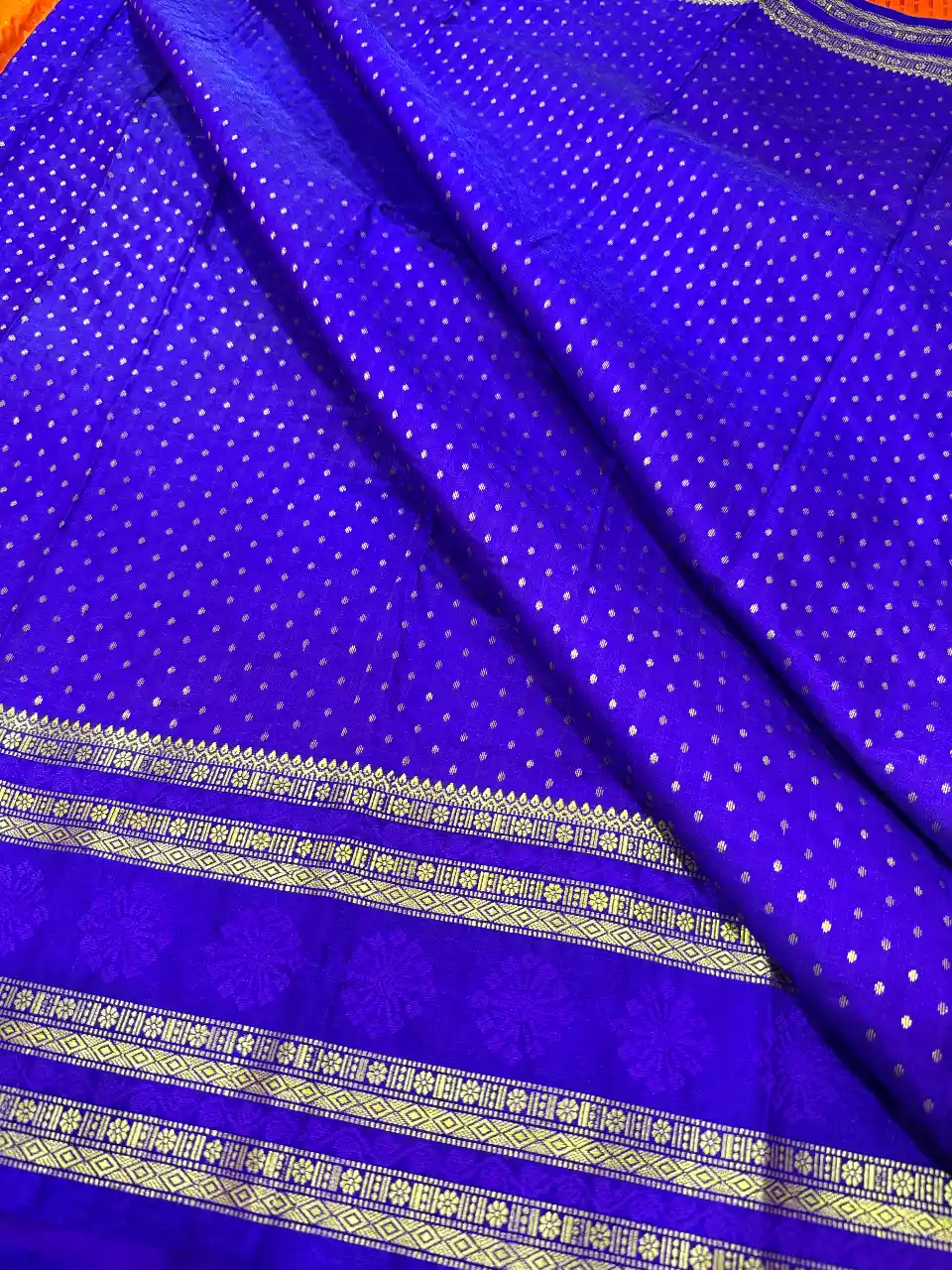 Royal Orange & Purple Banarasi Silk Saree with Rich Zari Border, view 3