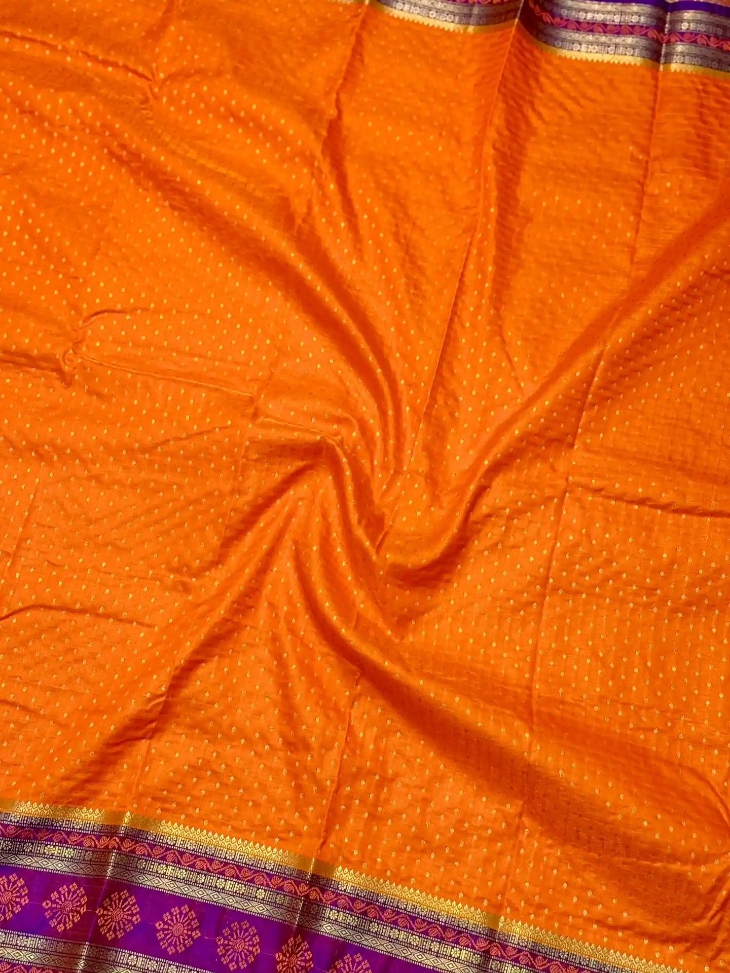 Royal Orange & Purple Banarasi Silk Saree with Rich Zari Border, view 5