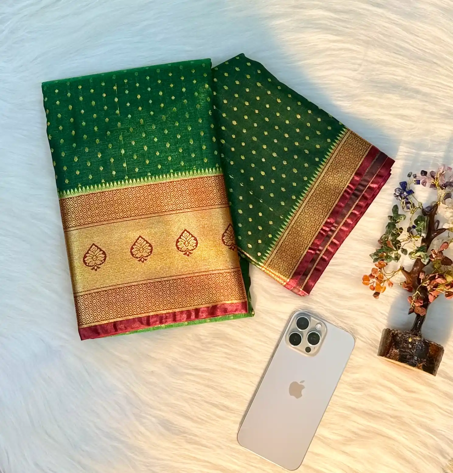 Bottle Green Banarasi Silk Saree with Golden Zari & Traditional Pallu, view 2