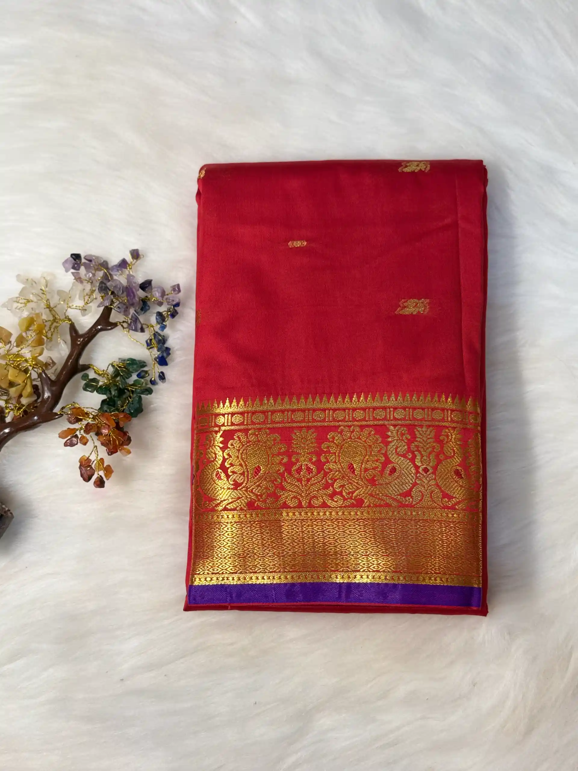 Heritage Red & Purple Banarasi Silk Saree with Traditional Gold Zari, view 2