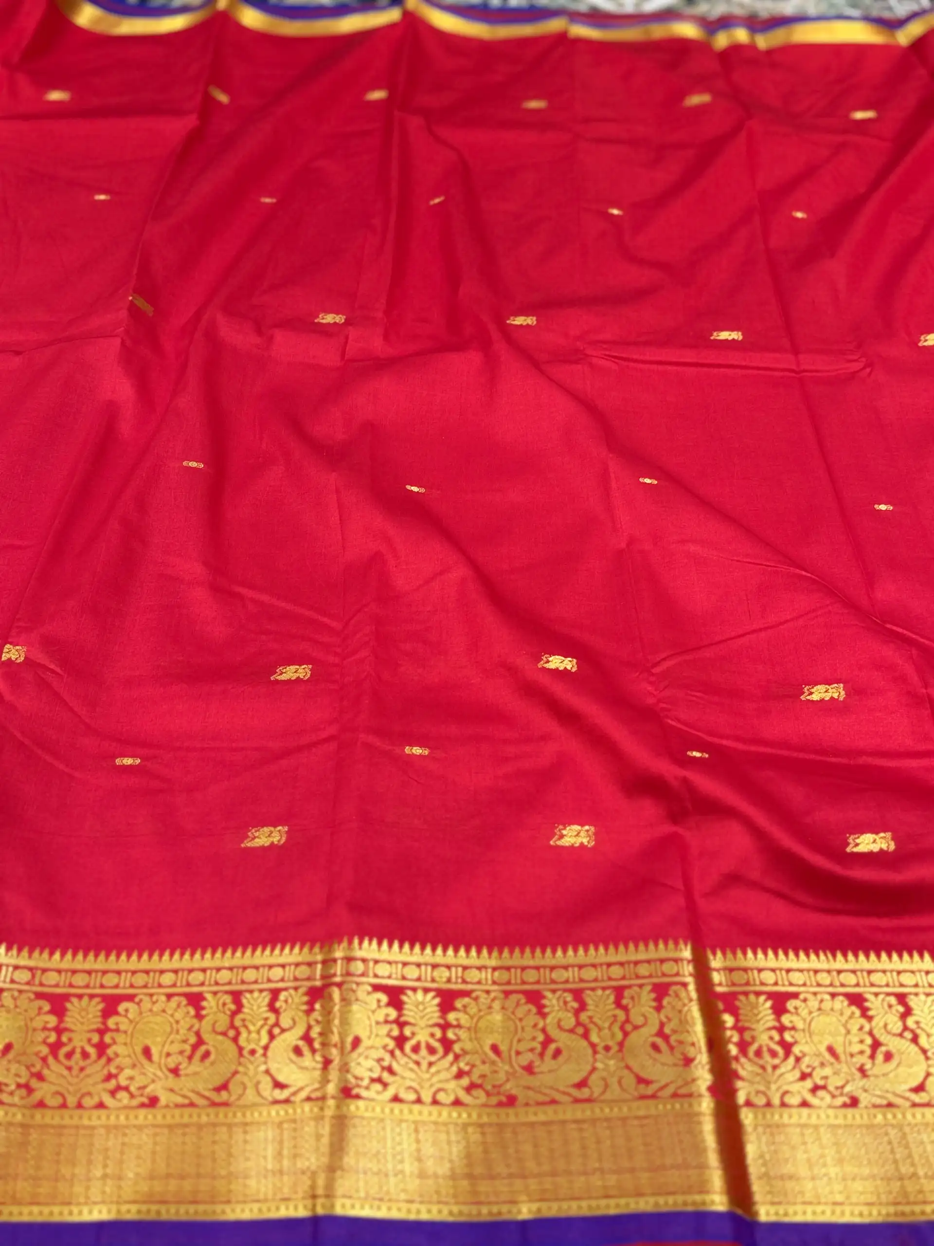 Heritage Red & Purple Banarasi Silk Saree with Traditional Gold Zari, view 5
