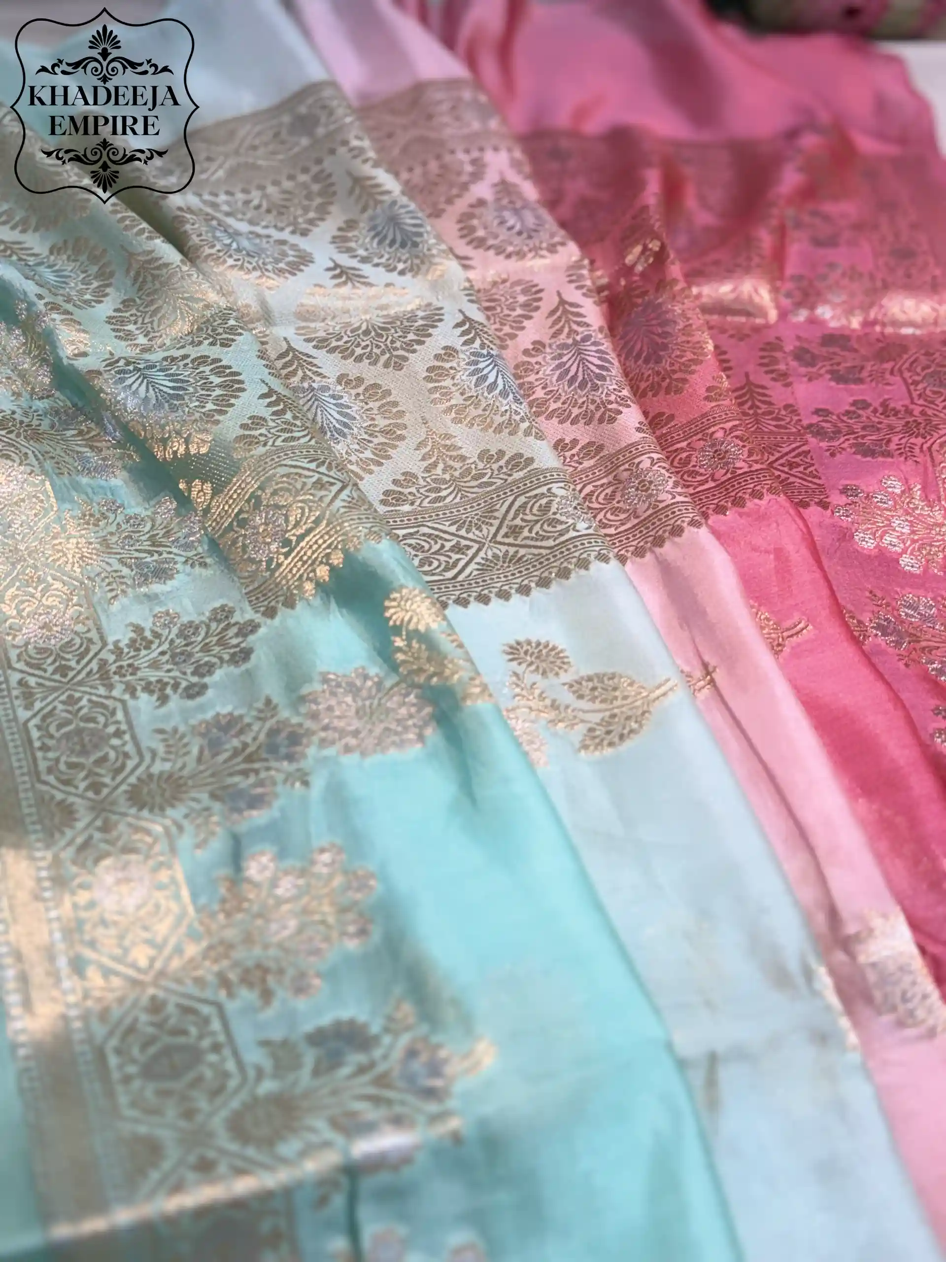 Pure Dupion Silk Banarasi Rose Pink & Mint Green Shaded Saree, view 5