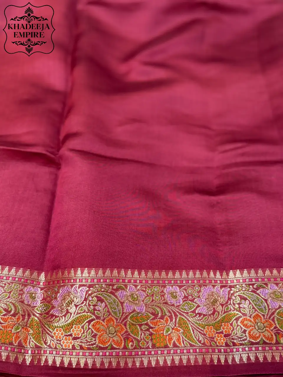 Royal Midnight Blue & Rose Gold Pure Dupion Silk Banarasi Saree with Floral Zari Weave, view 6