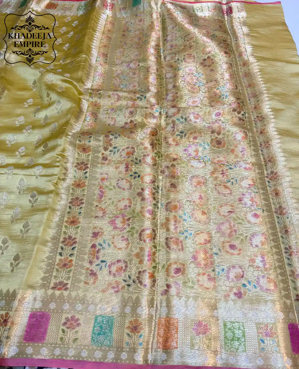 Traditional Lime Green Pure Mango Silk Banarasi Handloom Saree, view 3