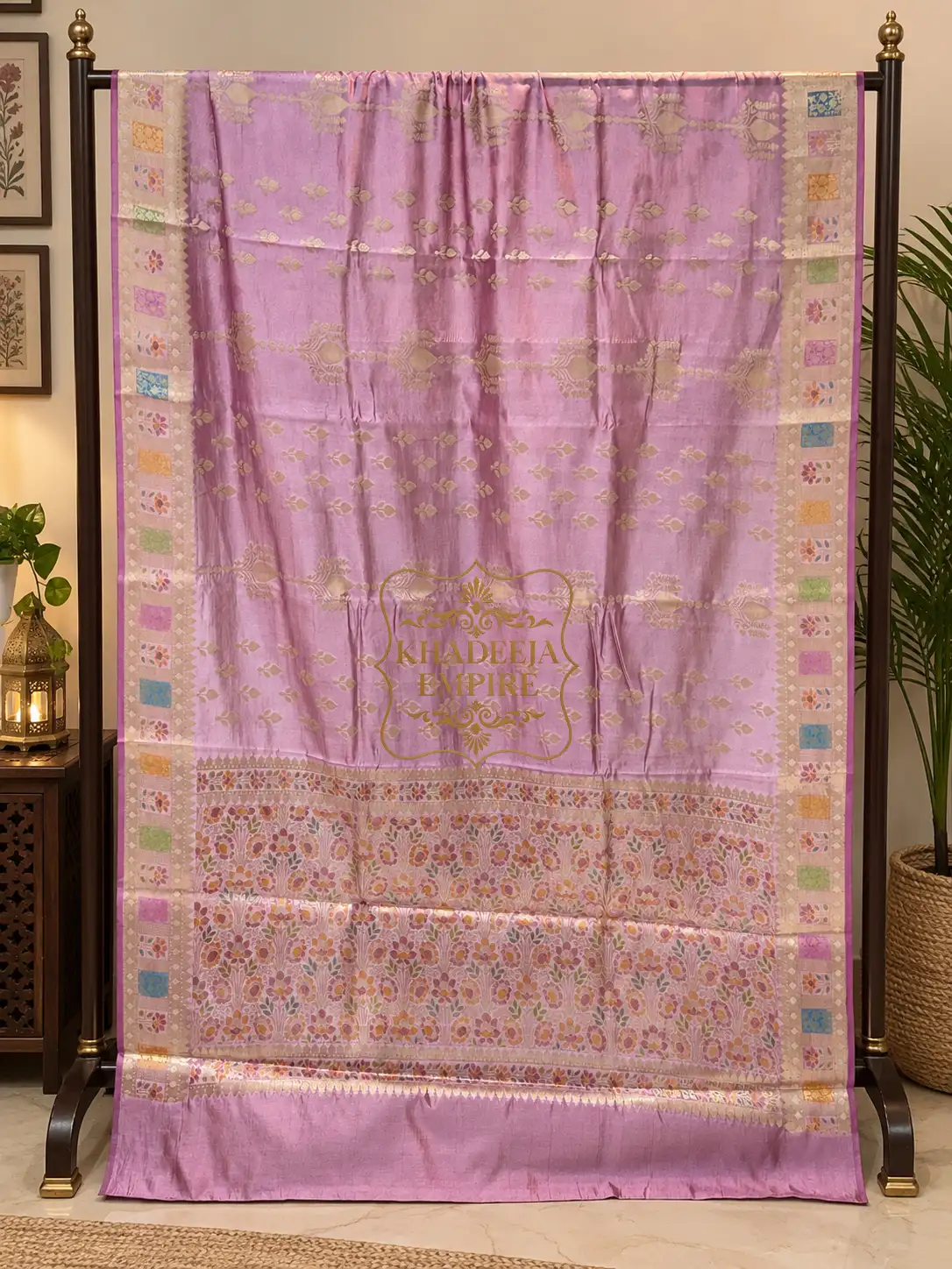 Royal Lavender Pink Pure Mango Silk Banarasi Handloom Saree, view 2