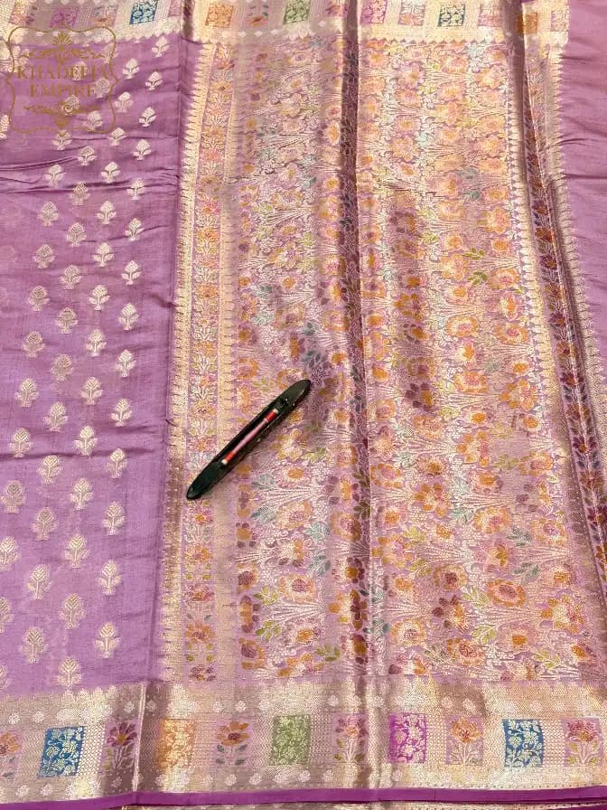 Royal Lavender Pink Pure Mango Silk Banarasi Handloom Saree, view 3