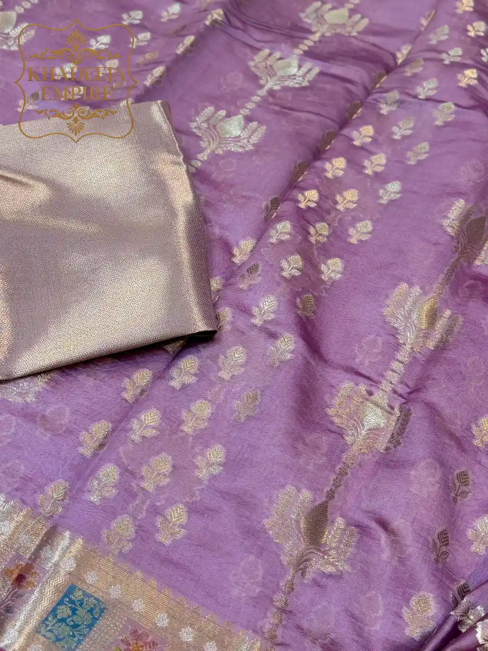 Royal Lavender Pink Pure Mango Silk Banarasi Handloom Saree, view 5