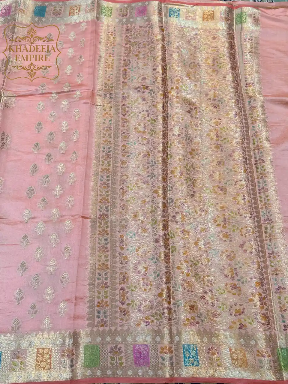 Elegant Peach Pink Pure Mango Silk Banarasi Handloom Saree, view 3