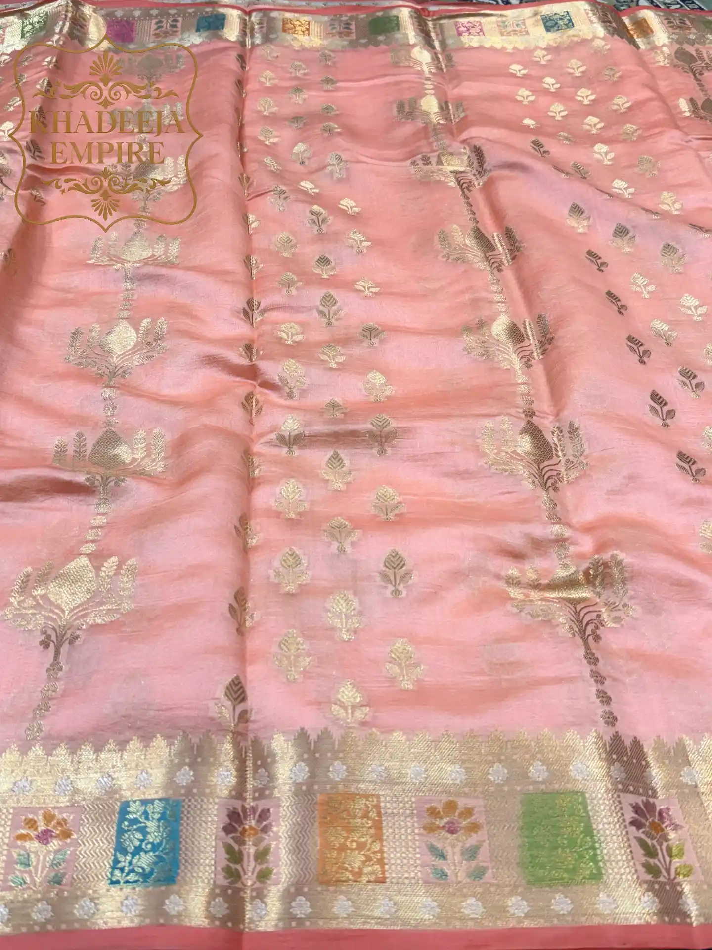 Elegant Peach Pink Pure Mango Silk Banarasi Handloom Saree, view 4
