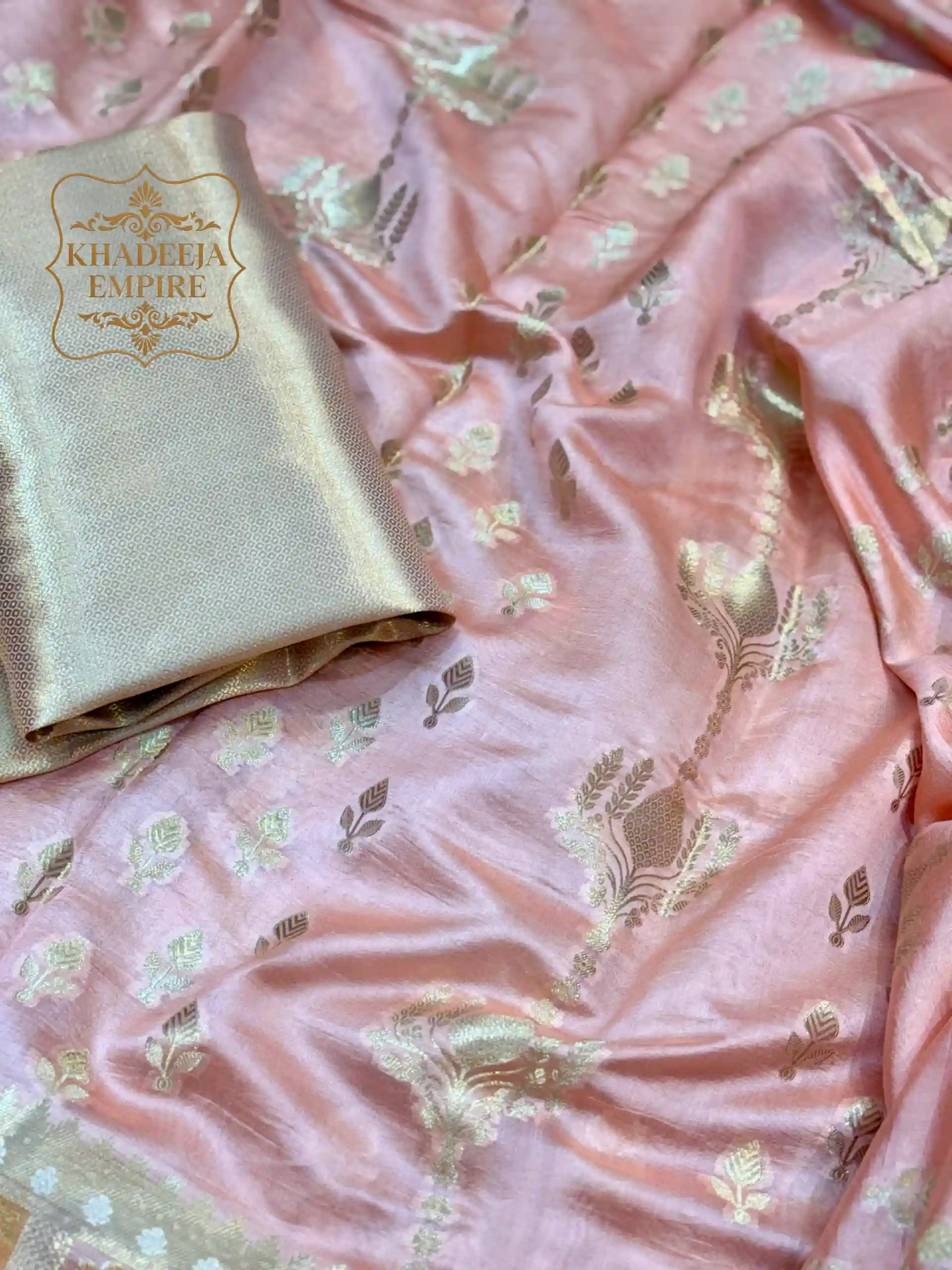 Elegant Peach Pink Pure Mango Silk Banarasi Handloom Saree, view 5