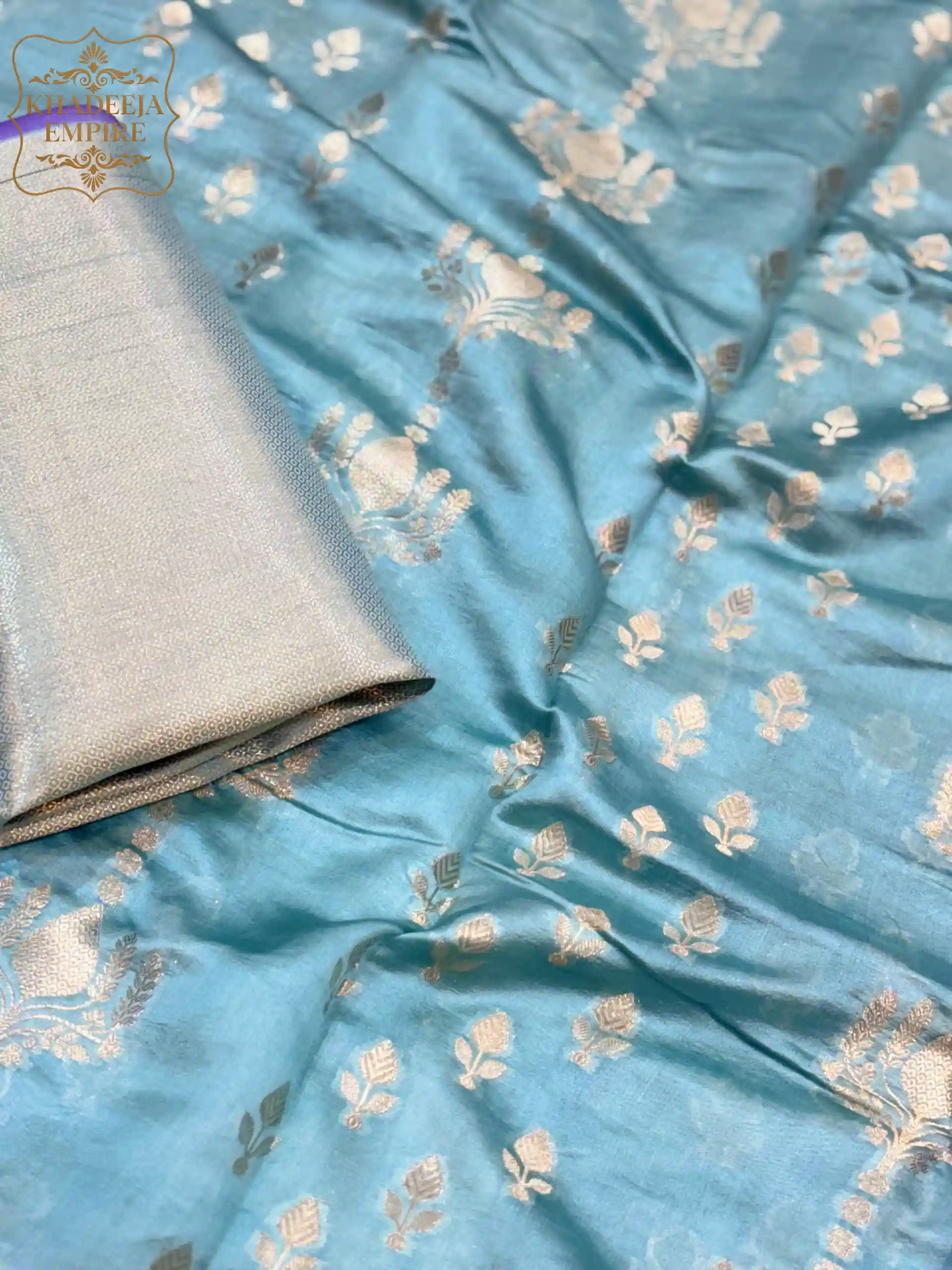Royal Sky Blue Pure Banarasi Silk Saree with All-Over Multicolour Floral Meenakari Zari Weaving & Rich Traditional Border, view 5