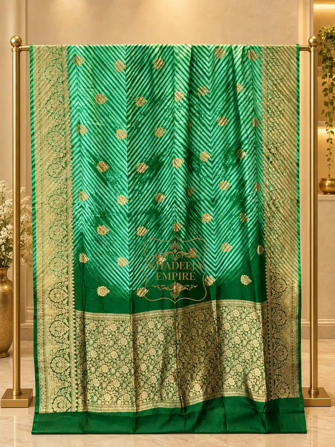 Green Pure Mango Silk Handloom Kadwa Banarasi Saree with Intricate Gold Zari Butis, Traditional Rich Pallu, view 1