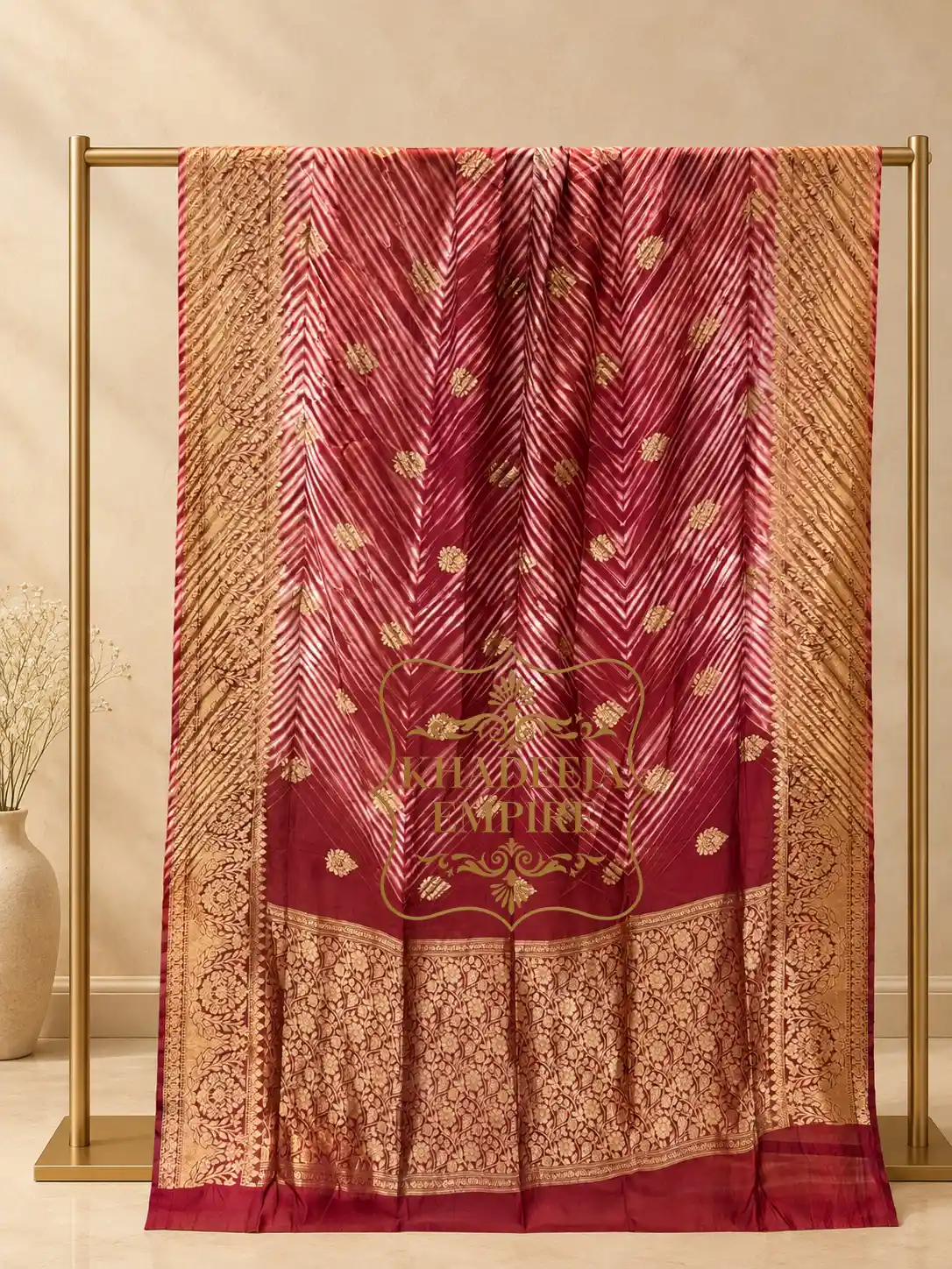 Red Pure Mango Silk Handloom Kadwa Banarasi Saree with Gold Zari Butis, Rich Woven Pallu, view 1