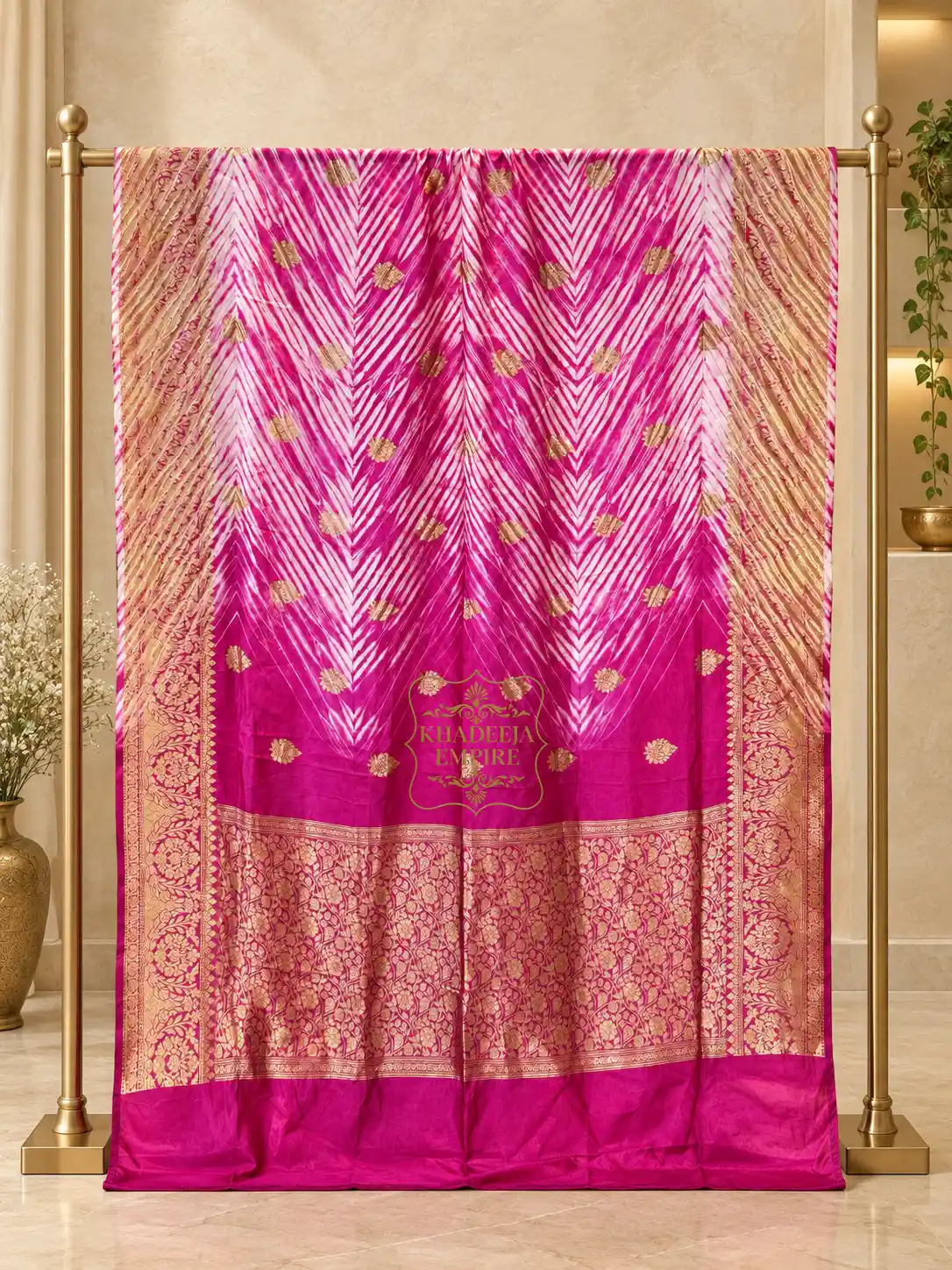 Pink Pure Mango Silk Handloom Kadwa Banarasi Saree with Gold Zari Butis, Intricate Floral Brocade Border & Rich Woven Pallu, view 1