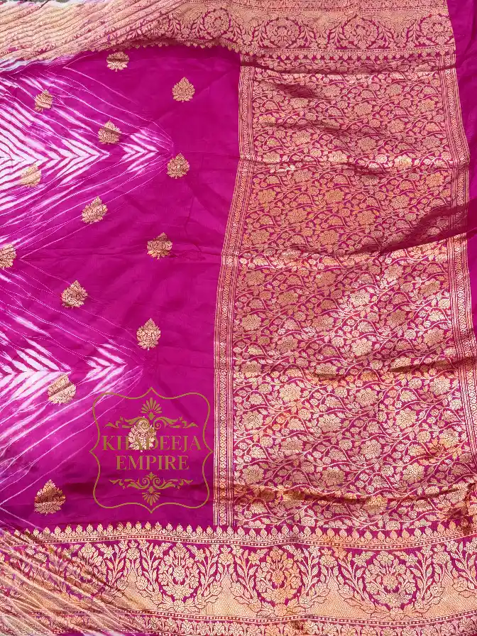 Pink Pure Mango Silk Handloom Kadwa Banarasi Saree with Gold Zari Butis, Intricate Floral Brocade Border & Rich Woven Pallu, view 2