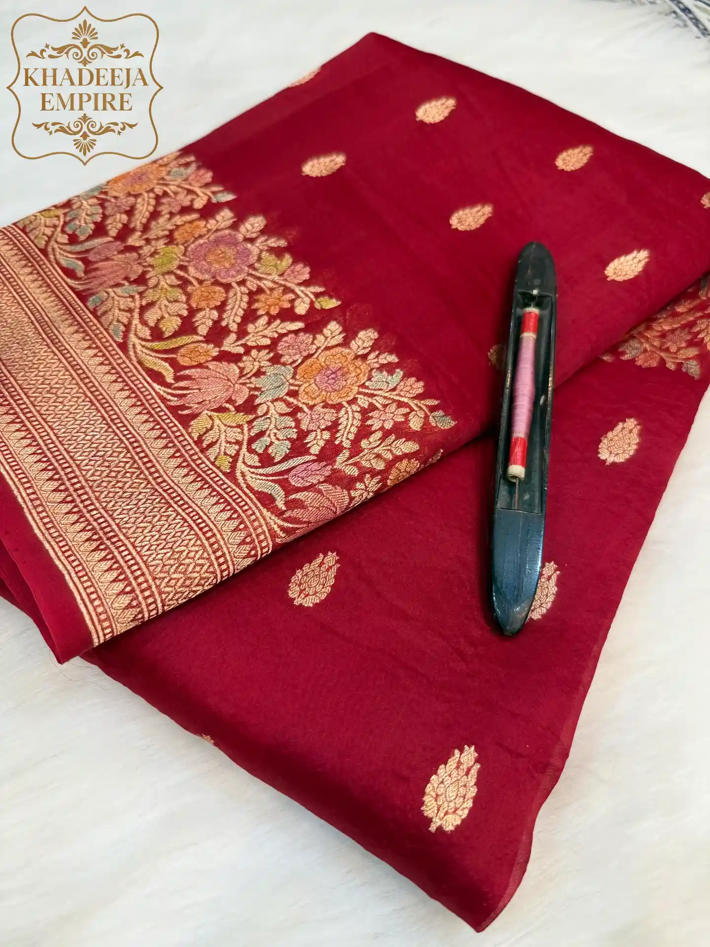Red Pure Kora Silk Handloom Banarasi Saree, view 1