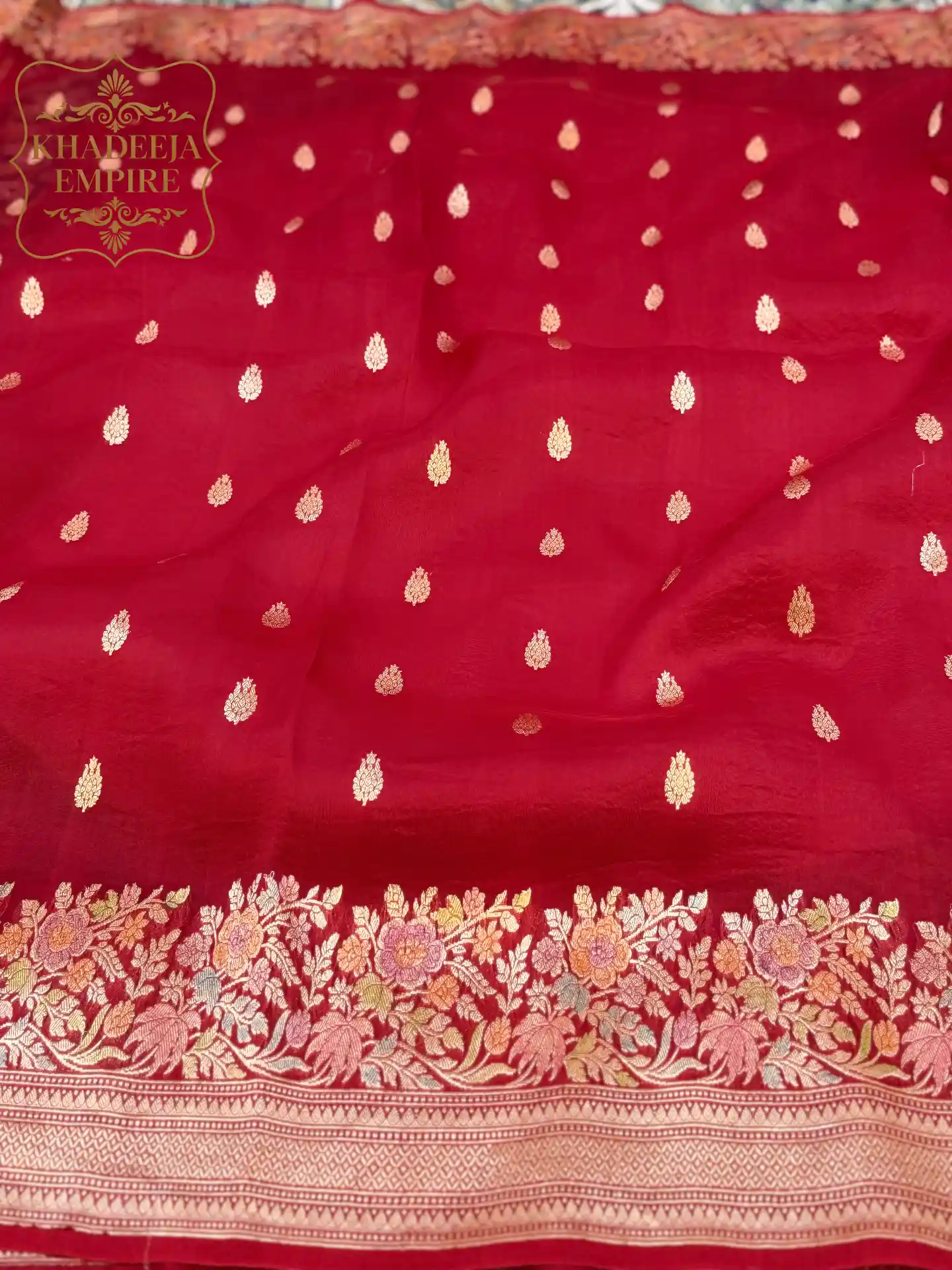 Red Pure Kora Silk Handloom Banarasi Saree, view 4