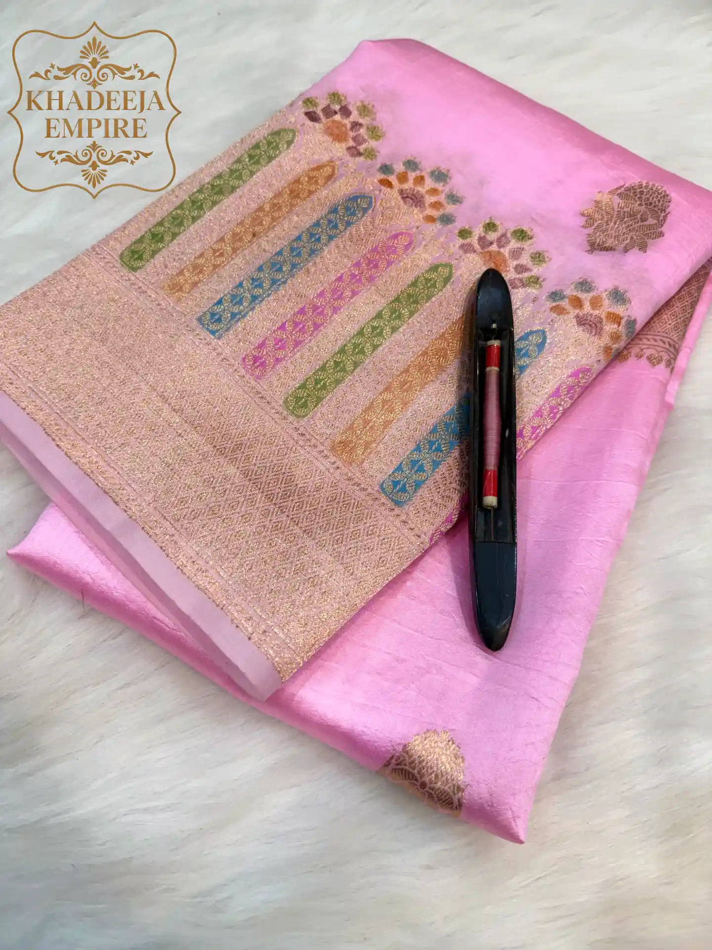 Baby Pink Pure Mango Silk Handloom Kadwa Banarasi Saree, view 1