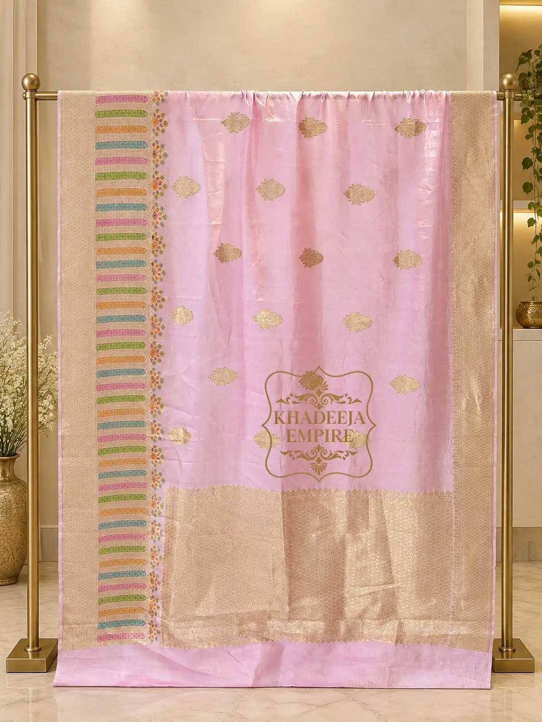 Baby Pink Pure Mango Silk Handloom Kadwa Banarasi Saree, view 2