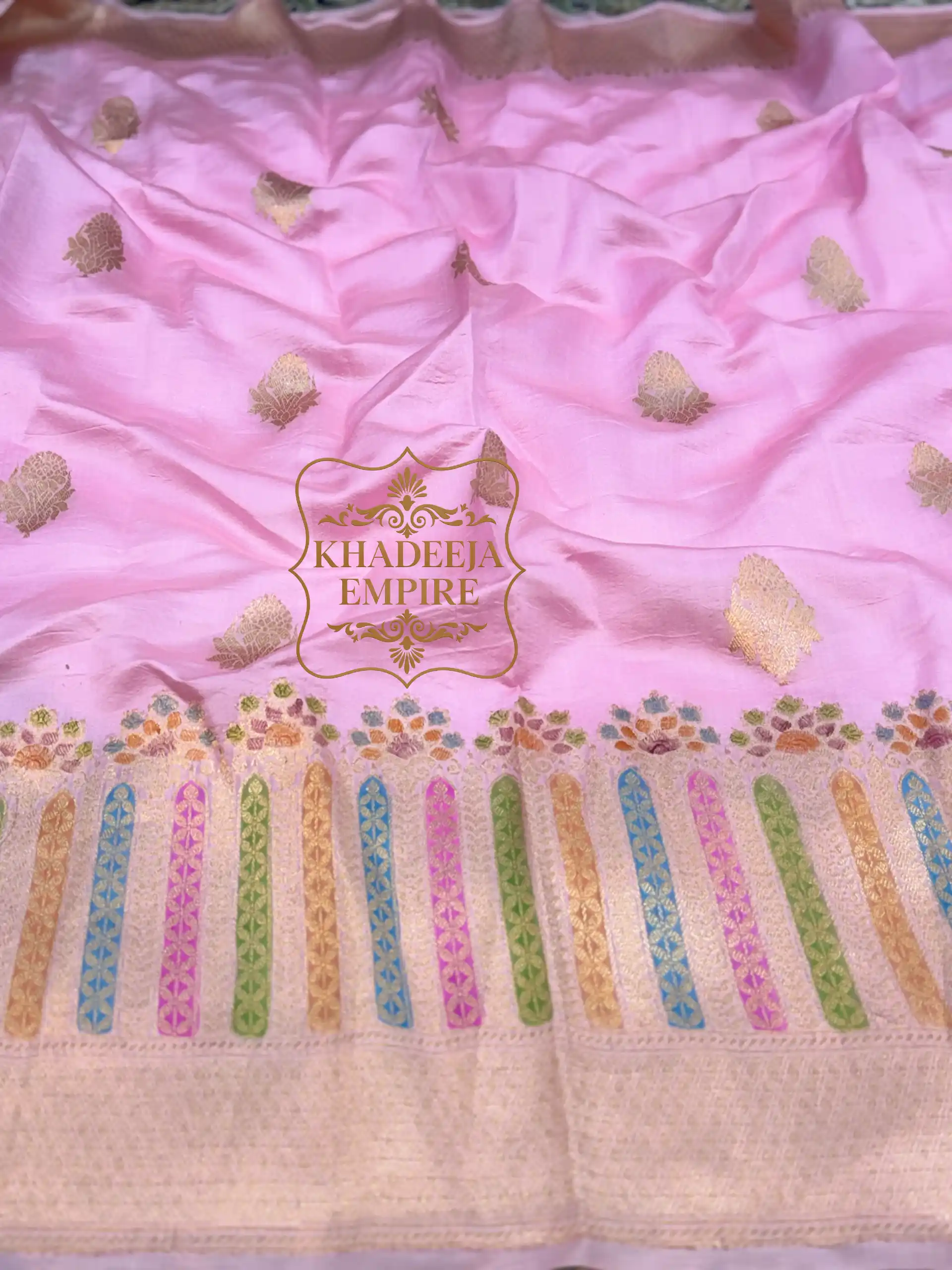Baby Pink Pure Mango Silk Handloom Kadwa Banarasi Saree, view 4