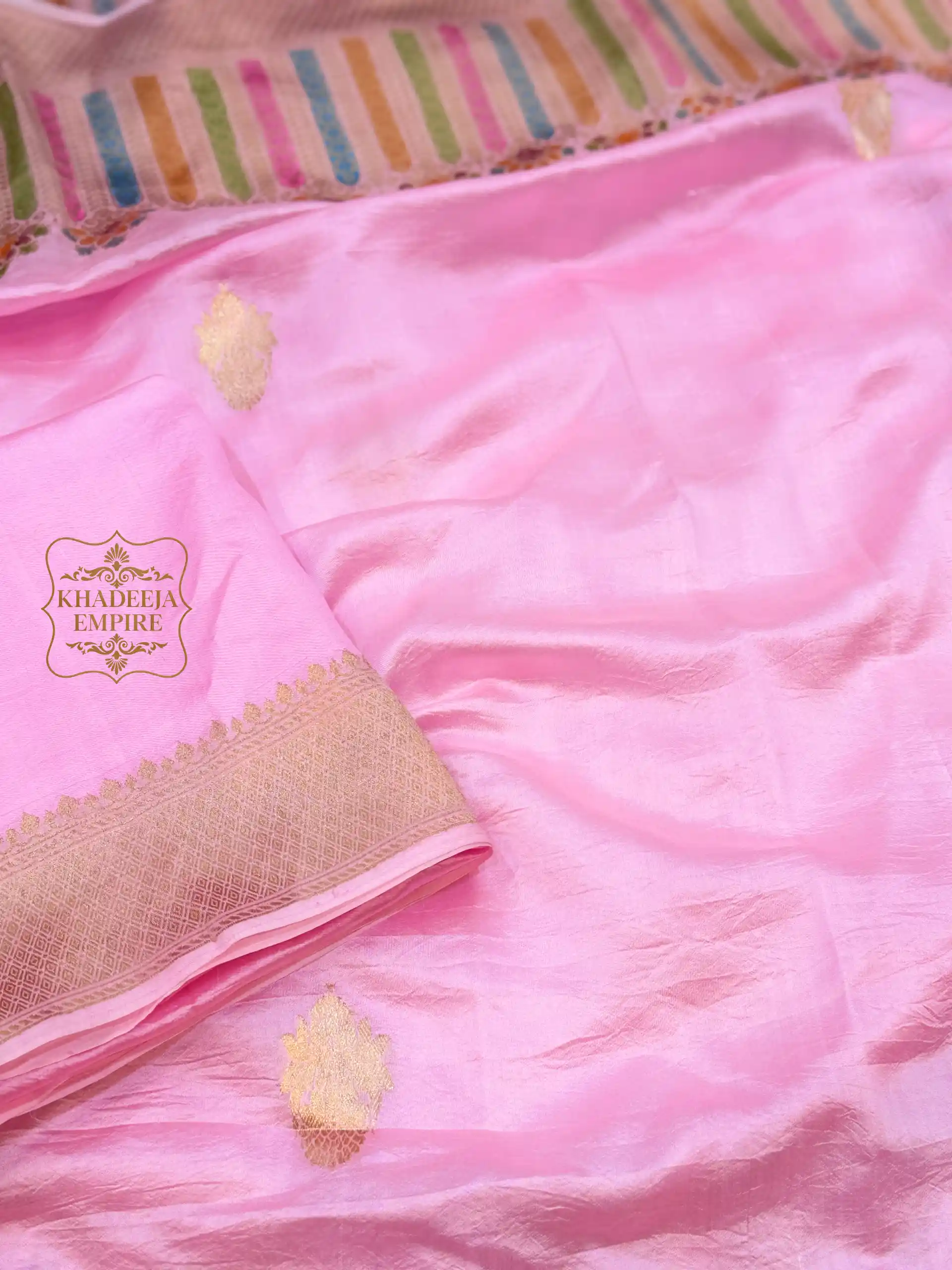 Baby Pink Pure Mango Silk Handloom Kadwa Banarasi Saree, view 5